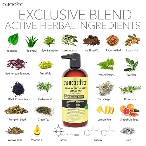 PURA D'OR Advanced Therapy Biotin Shampoo & Conditioner For Hair Thinning, Clinically Tested Effective Results, Herbal H